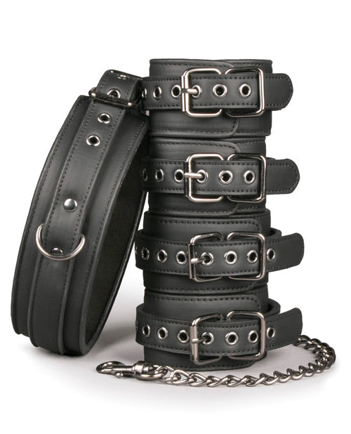 Easy Toys Fetish Set w/Collar, Ankle &amp; Wrist Cuffs - Black