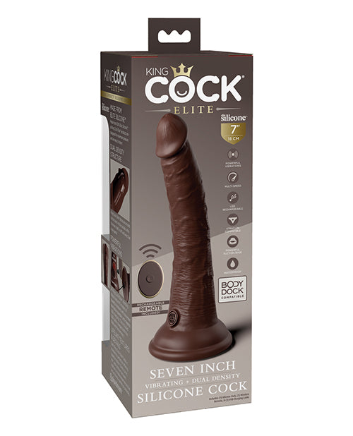 King Cock Elite 7&quot; Dual Density Vibrating Silicone Cock w/Remote - Brown