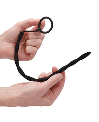 Shots Ouch Urethral Sounding Silicone Plug &amp; Cock Ring Set - Black