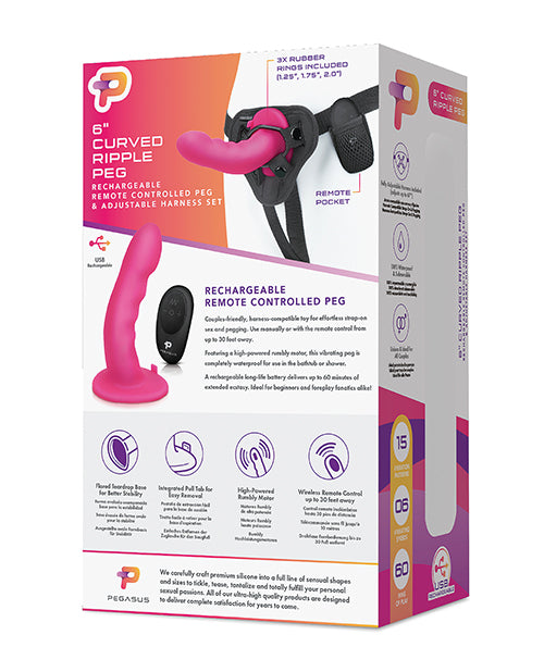 Pegasus 6&quot; Rechargeable Ripple Peg w/Adjustable Harness &amp; Remote - Pink