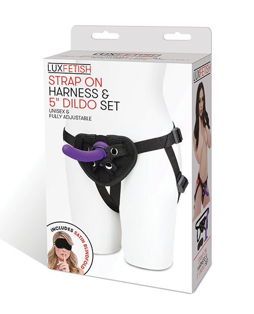 Lux Fetish 5&quot; Dildo w/Strap On Harness Set
