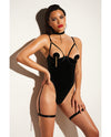 FETISH Play Open Shelf Cup Vinyl &amp; Mesh Teddy w/Vinyl Nipple Covers &amp; Chain Tassle Black 1X/2X