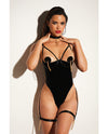 FETISH Play Open Shelf Cup Vinyl &amp; Mesh Teddy w/Vinyl Nipple Covers &amp; Chain Tassle Black 1X/2X