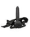 Shots Ouch 8&quot; Ribbed Hollow Strap On w/Balls - Black