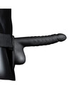 Shots Ouch 8&quot; Ribbed Hollow Strap On w/Balls - Black