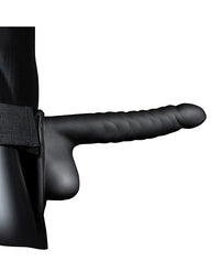 Shots Ouch 8&quot; Ribbed Hollow Strap On w/Balls - Black