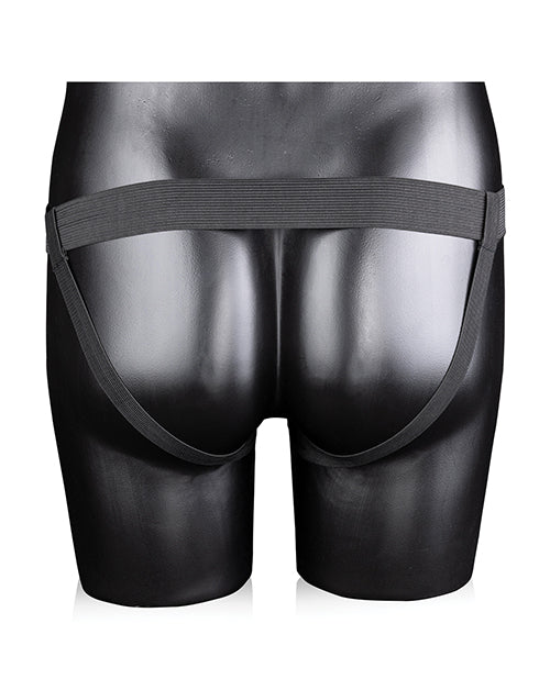 Shots Ouch 8&quot; Ribbed Hollow Strap On w/Balls - Black