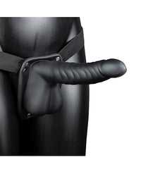 Shots Ouch 8&quot; Ribbed Hollow Strap On w/Balls - Black