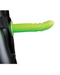 Shots Ouch 8&quot; Textured Curved Hollow Strap On - Glow in the Dark