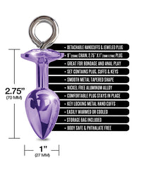Nixie Metal Butt Plug w/Inlaid Jewel &amp; Fur Cuff Set - Purple Metallic