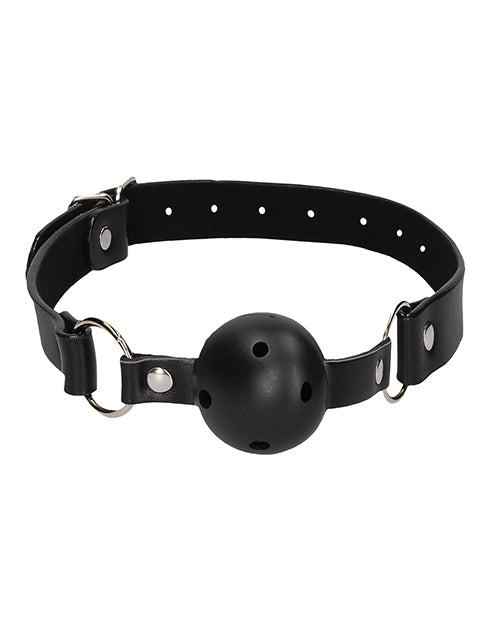 Shots Ouch Black &amp; White Breathable Ball Gag w/Nipple Clamps - Black