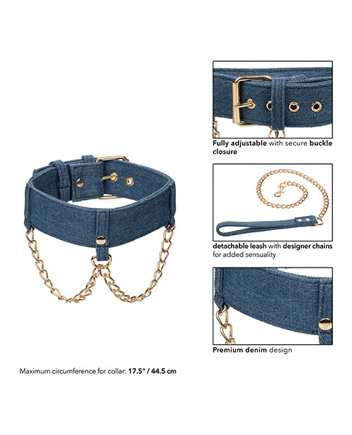 Ride &#039;Em Premium Denim Collection Collar w/Leash