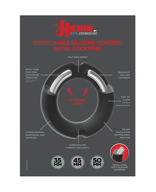 Merci Hybrid Silicone Covered Metal Cock Ring - 35 mm Black