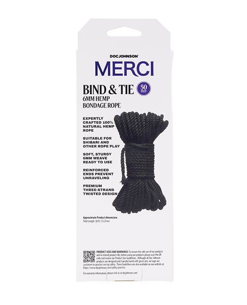 Merci Bind &amp; Tie Hemp Bondage Rope - 50 ft Black