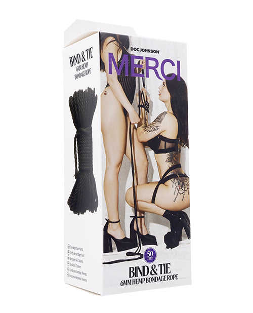 Merci Bind &amp; Tie Hemp Bondage Rope - 50 ft Black