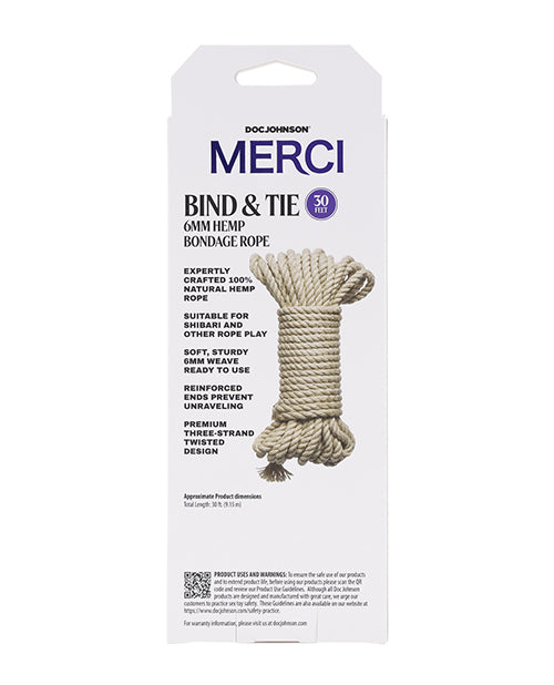 Merci Bind &amp; Tie Hemp Bondage Rope - 30 ft Natural