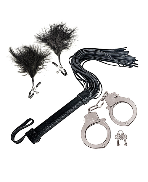 Bondage by Nasstoys Whip &amp; Cuff Set - Black