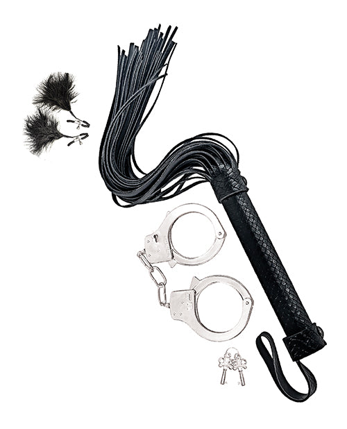 Bondage by Nasstoys Whip &amp; Cuff Set - Black