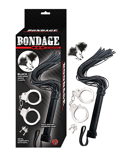 Bondage by Nasstoys Whip &amp; Cuff Set - Black