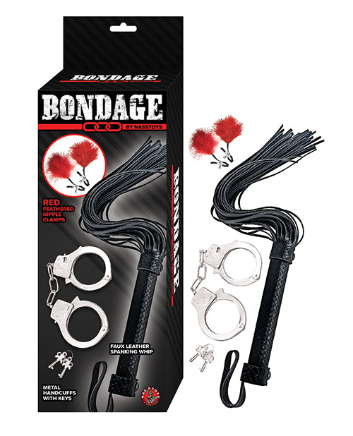 Bondage by Nasstoys Whip &amp; Cuff Set - Red
