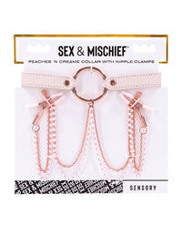 Sex &amp; Mischief Peaches &#039;n CreaMe Collar w/Nipple Clamps