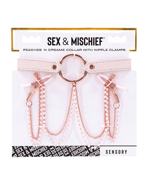 Sex &amp; Mischief Peaches &#039;n CreaMe Collar w/Nipple Clamps