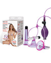 Lux Fetish Vibrating Nipple Suckers w/Clitoral Pump &amp; Quick Release - Pink/Purple