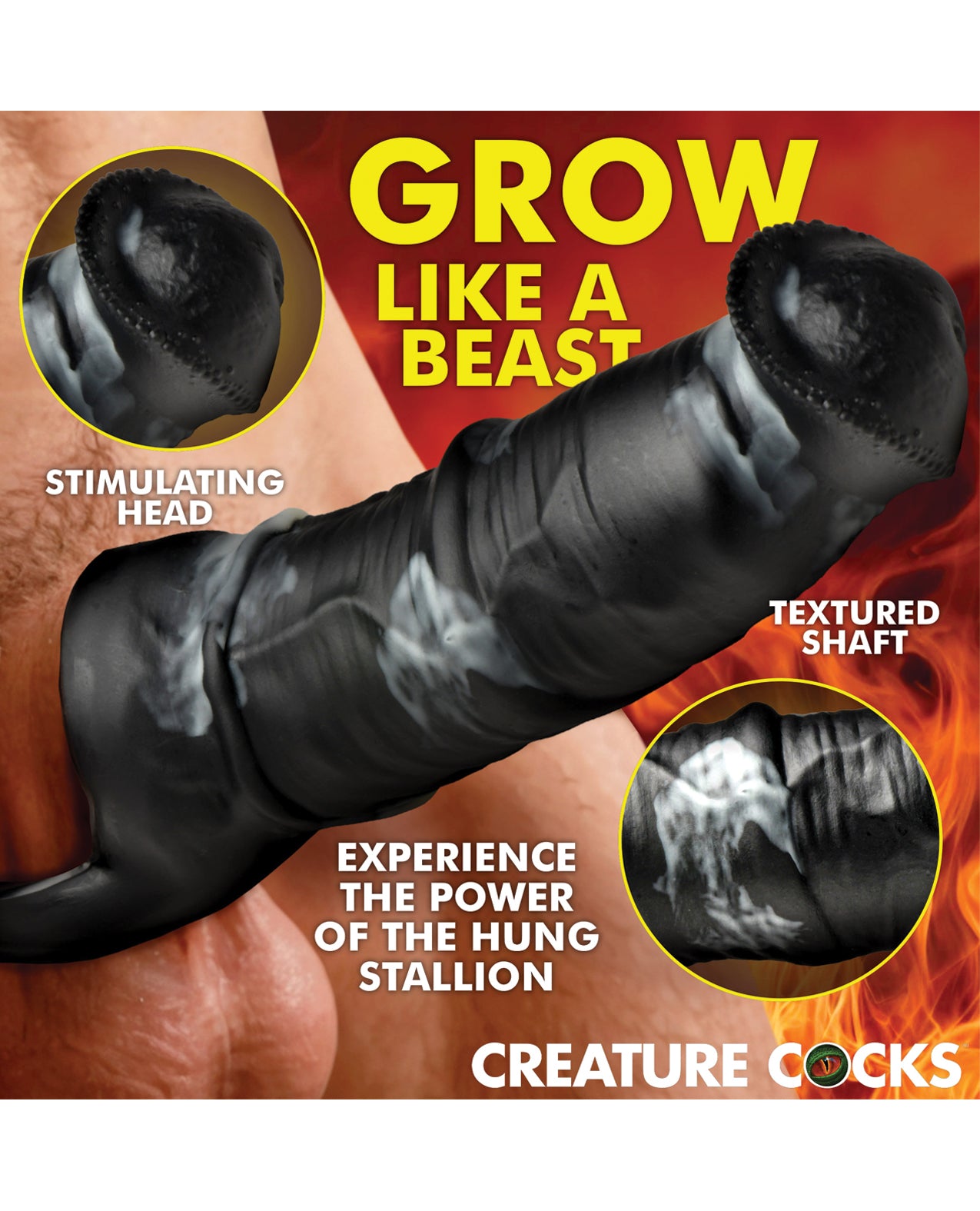 Creature Cocks Stallion 1.5" Silicone Penis Extension - Black/Silver - Extra Large