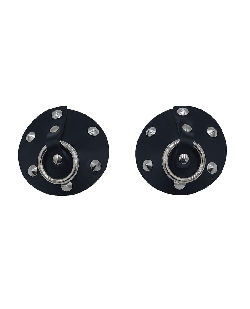 Rouge Leather Studded Nipple Covers - Black