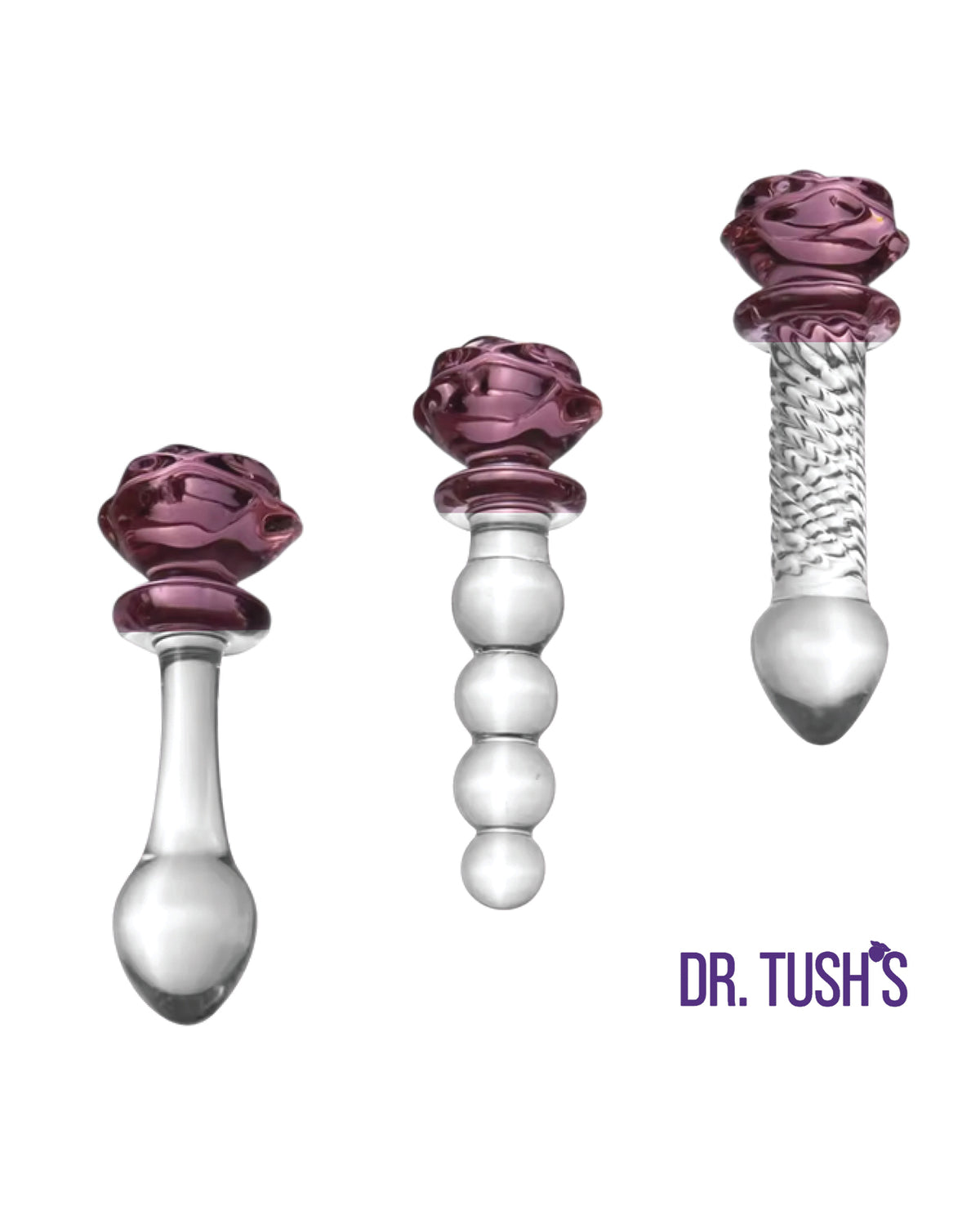 Dr. Tush's Sacred Glass Rose Collection Anal Plug Set - Glass