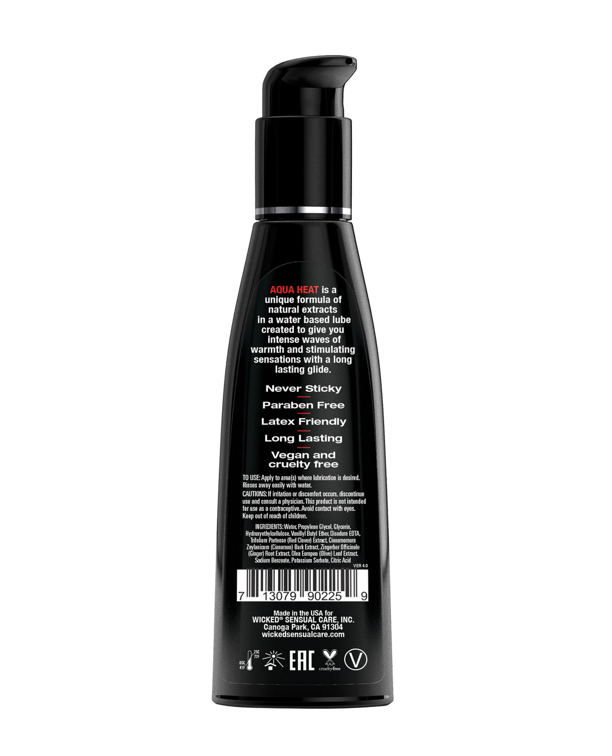 Wicked Sensual Care Aqua Heat Warming Water Based Lubricant - 4 oz