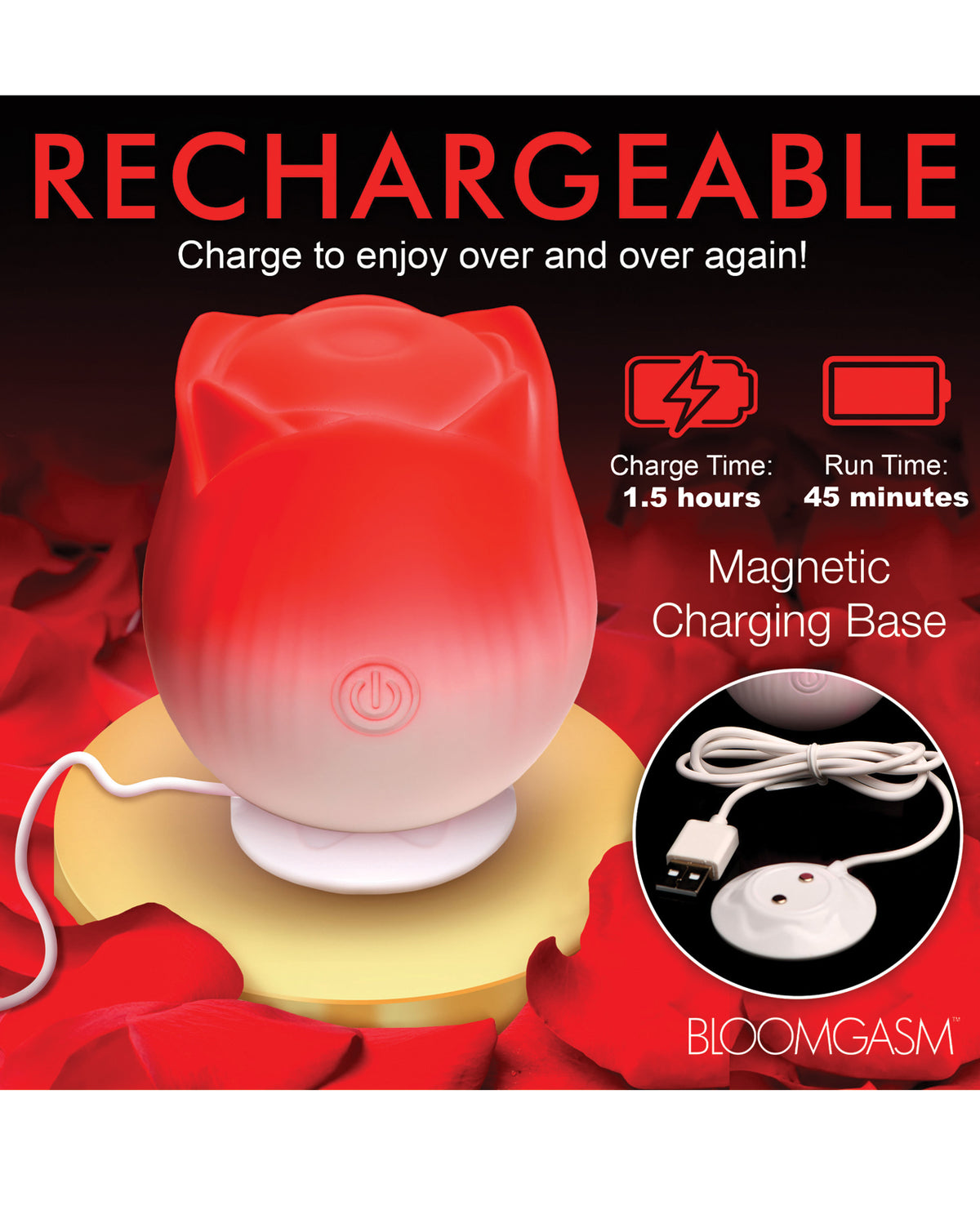 Bloomgasm Pulsing Petals Throbbing Rose Stimulator - Red