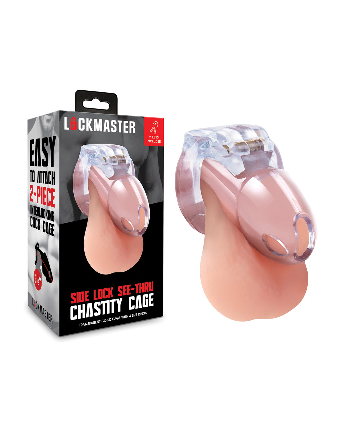 Lockmaster 3.5" Side Lock See Thru Chastity Cage - Clear
