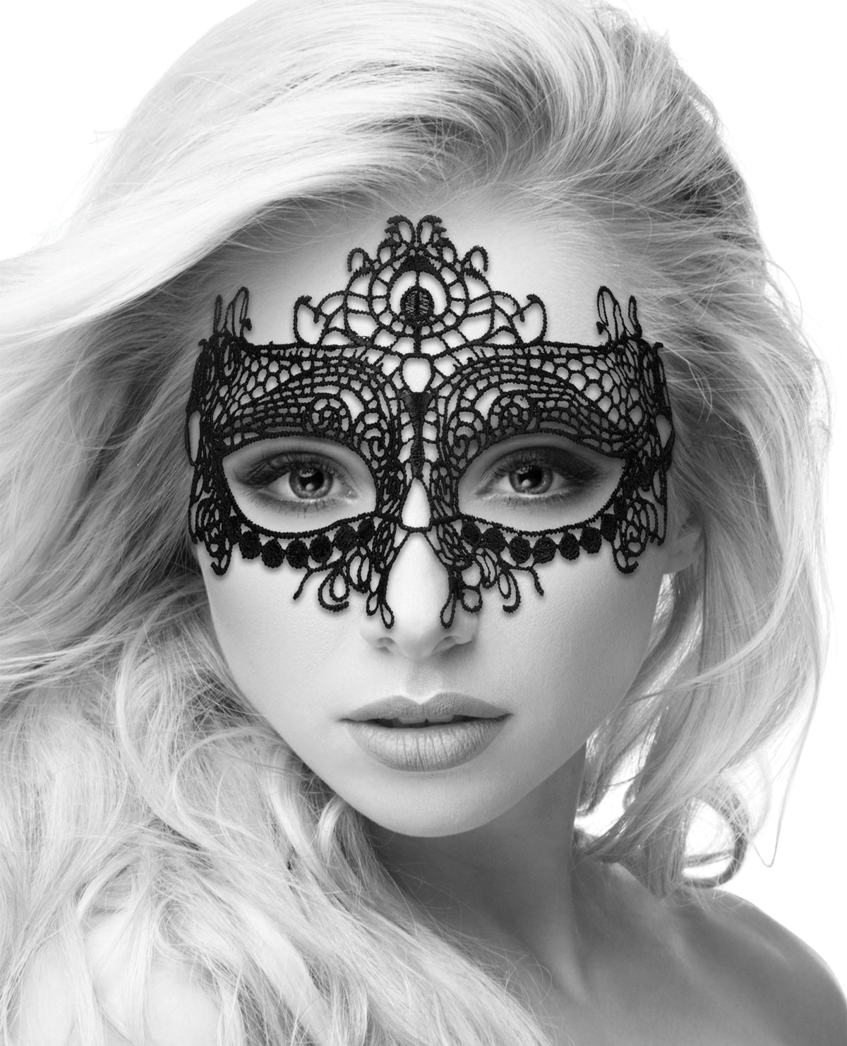 Shots Ouch Black & White Lace Eye Mask - Queen Black
