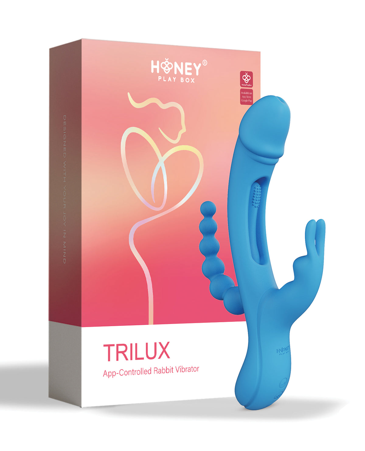 Trilux Kinky Finger Rabbit Vibrator w/Anal Beads - Blue