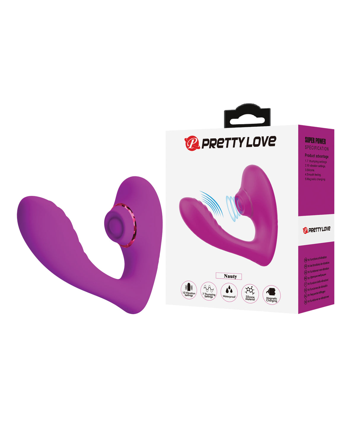 Pretty Love Nauty Thumping & Vibrating Insertable Vibrator - Fuchsia