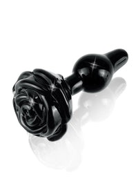 Icicles No. 77 Hand Blown Glass Rose Butt Plug - Black
