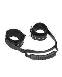 Shots Ouch Adjustable Leather Handcuffs - Black