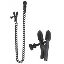 Spartacus Blackline Broad Tip Adjustable Nipple Clamps w/Chain - Black