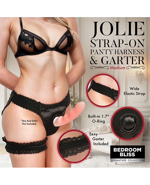 Bedroom Bliss Jolie Strap-On Panty Harness & Garter - Medium
