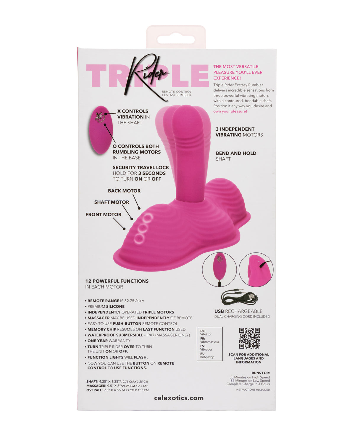 Triple Rider Remote Control Ecstasy Rumbler - Pink