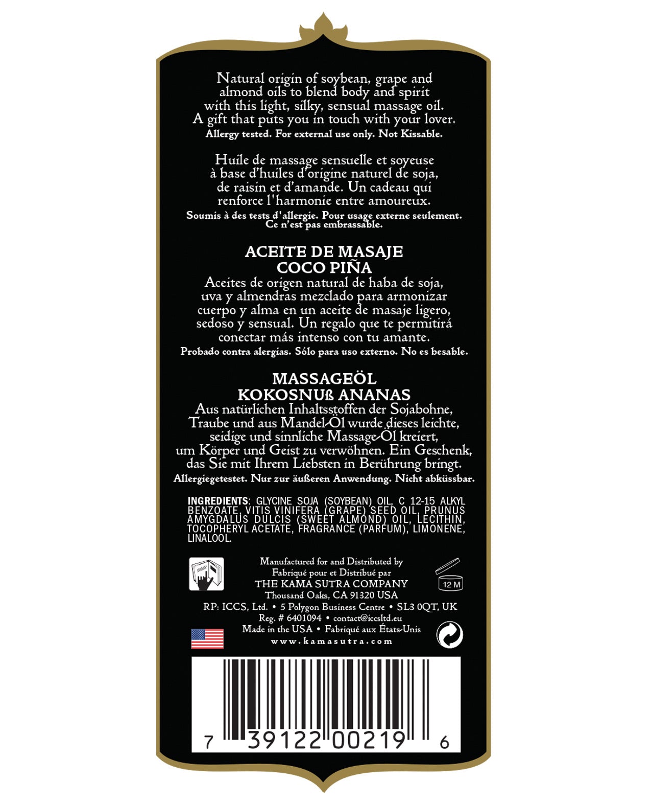 Kama Sutra Naturals Massage Oil - 8 oz Coconut Pineapple