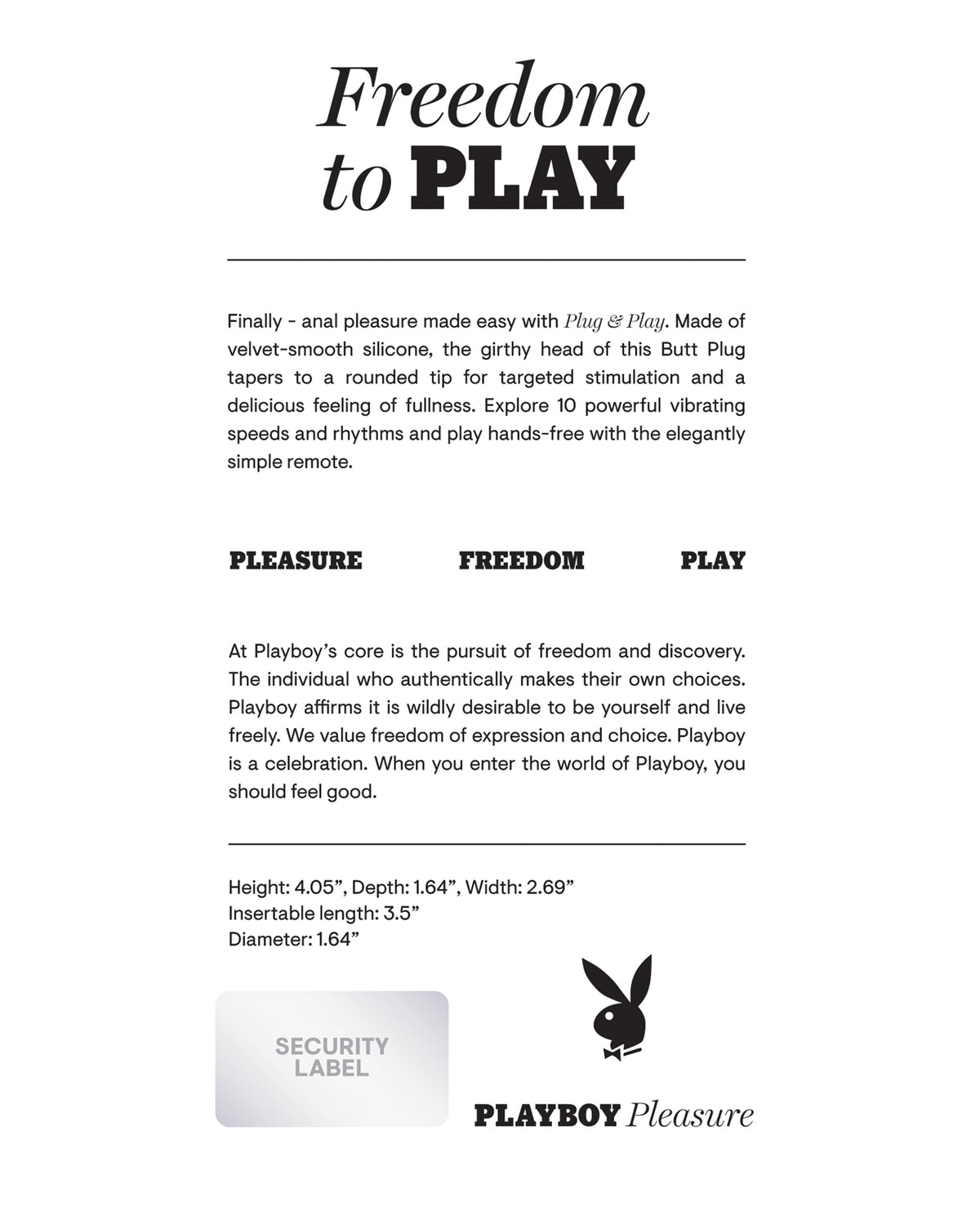 Playboy Pleasure Plug & Play Butt Plug - Navy